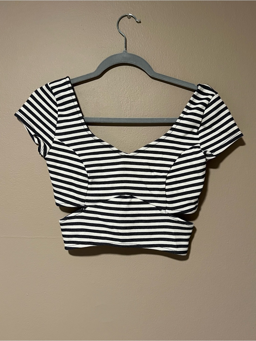 Striped Black and White V-Neck Crop Top